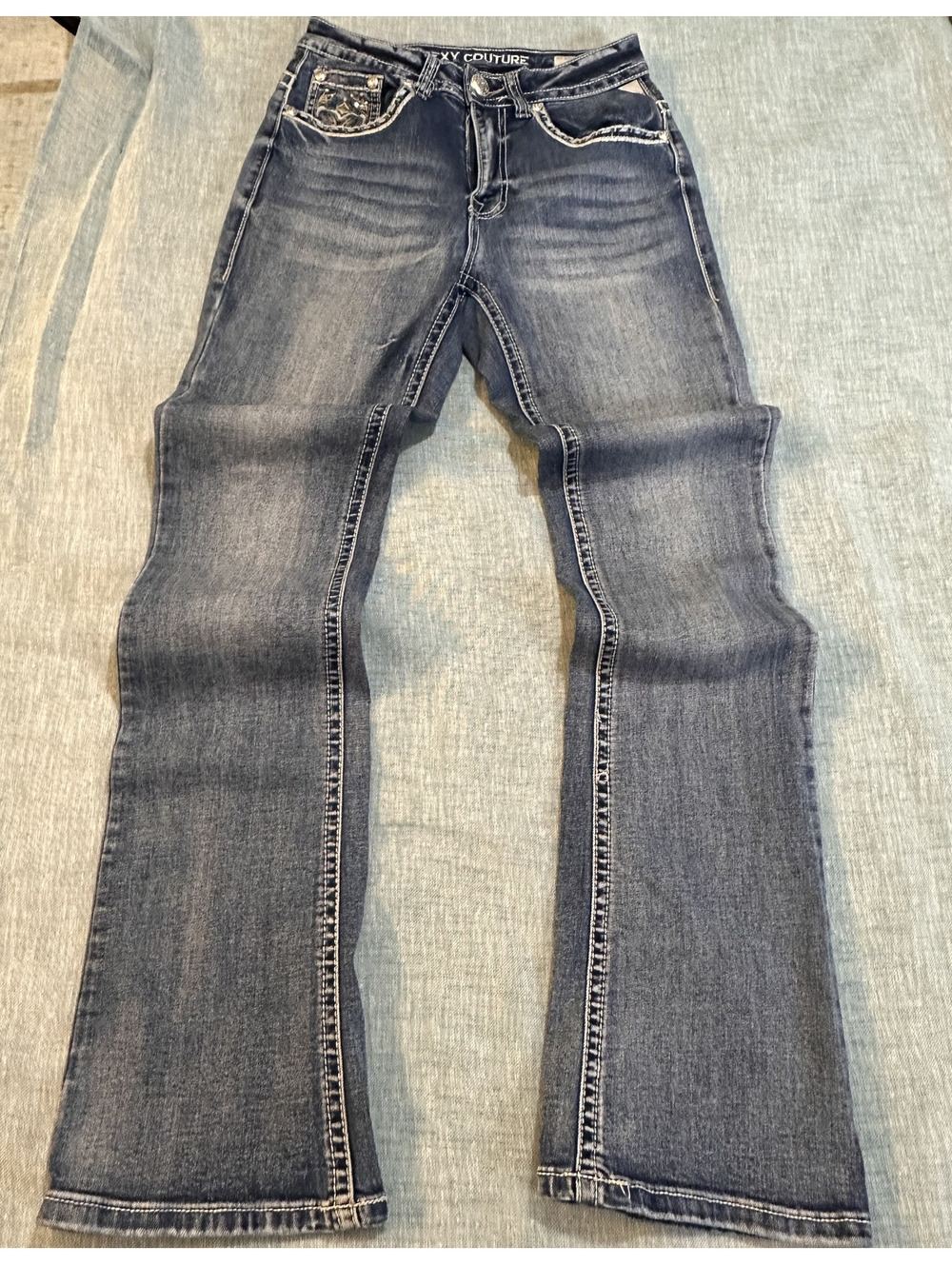 Sexy Couture Women Sz 5/6 Bootcut Jeans Dark Wash Embroidered Pocket Denim
